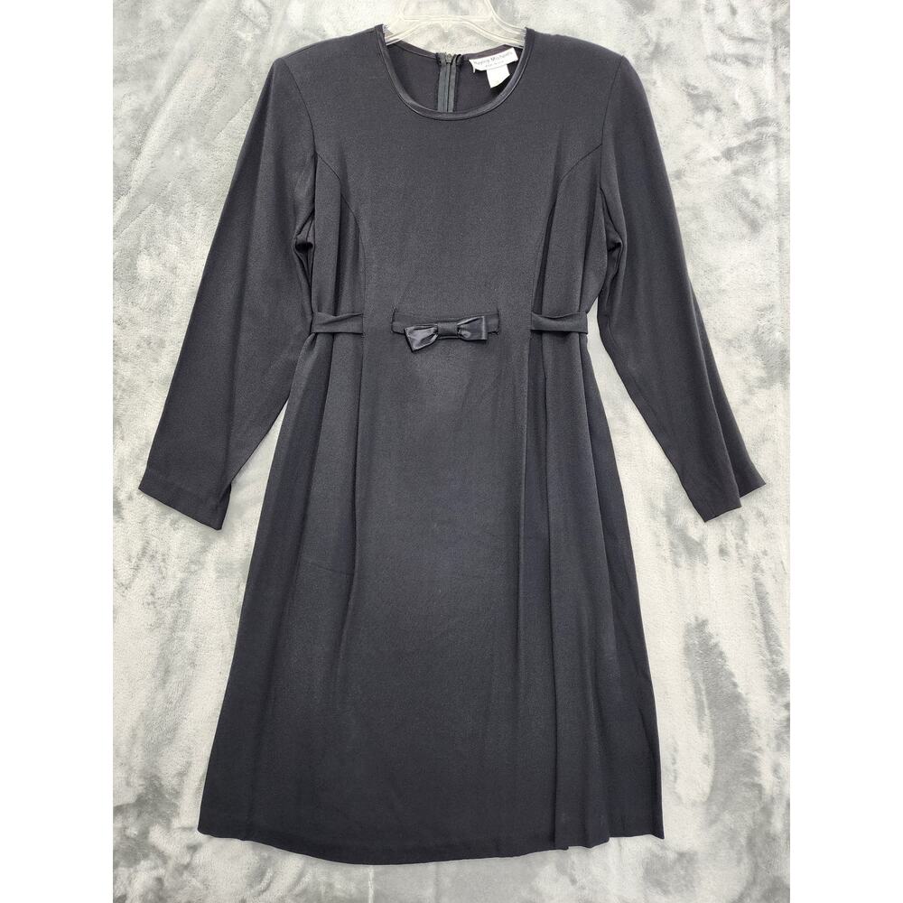 Vintage Hayley Michaels Dress Womens S Black Long Sleeve Bow Tie Waist Party